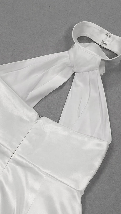 WHITE HALTER FLOWER DRESS