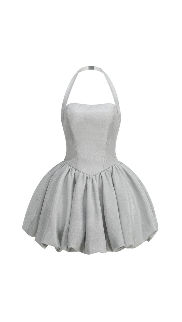 AIIZIE Jerrod Grey Sparkle Halter Bubble Mini Dress - Glam Party Ready - product image