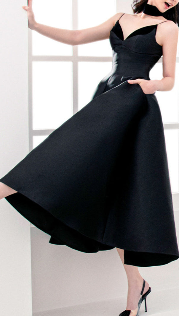 AIIZIE PATCHWORK MIDI DRESS IN BLACK - product image