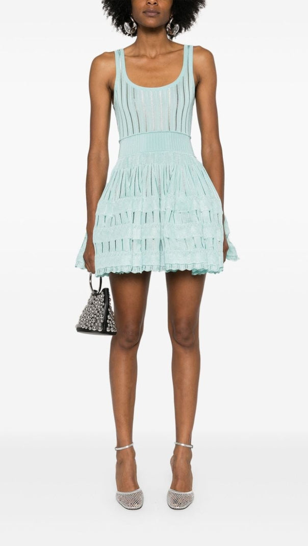 AIIZIE ARCHETYPES RIBBED POINTELLE-KNIT MINI DRESS IN GREEN - product image