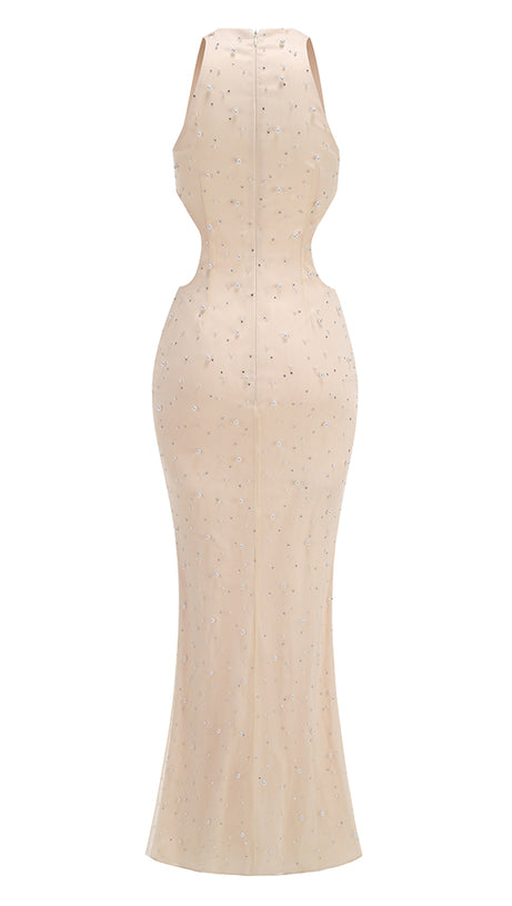 Schulterfreies, tailliertes, perlenverziertes Fischschwanzkleid 