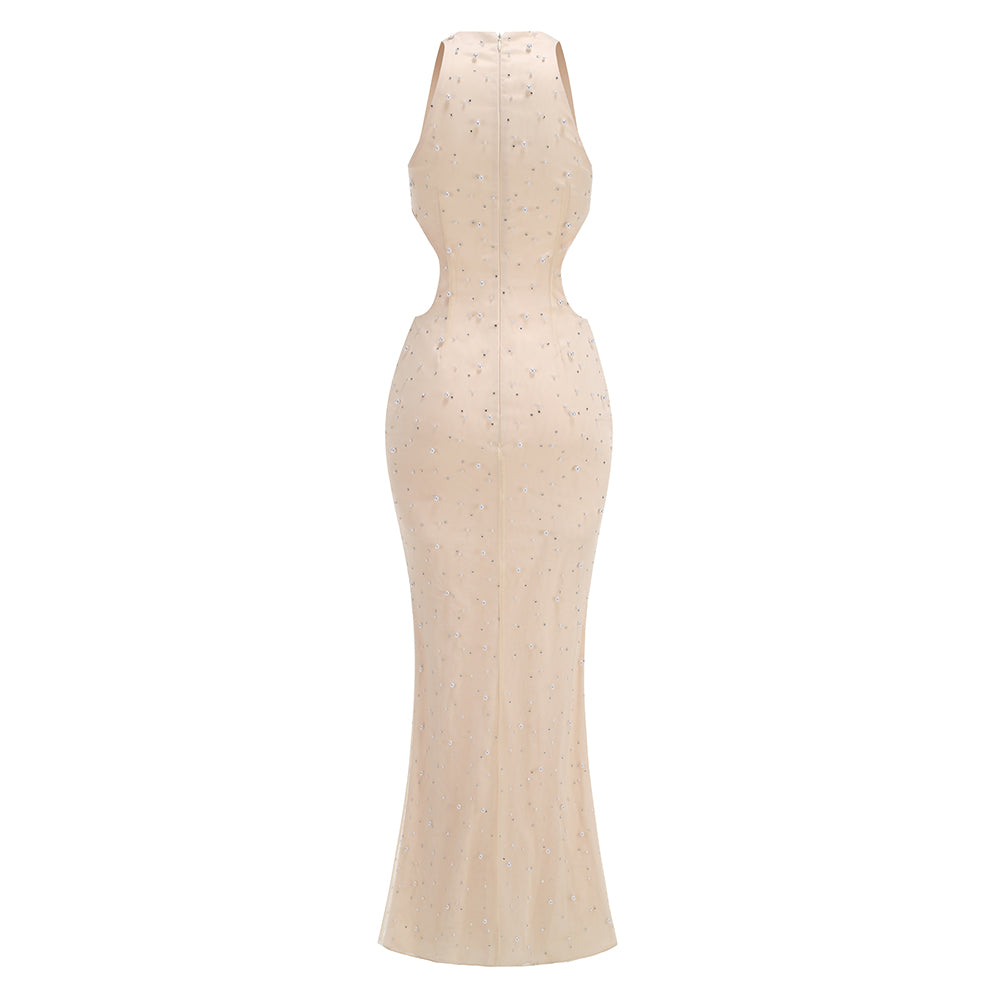 AIIZIE OFF-SHOULDER WAISTED PEARL EMBELLISHED FISHTAIL DRESS - product image