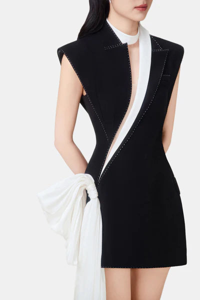 SHOULDER PAD BLACK MINI DRESS