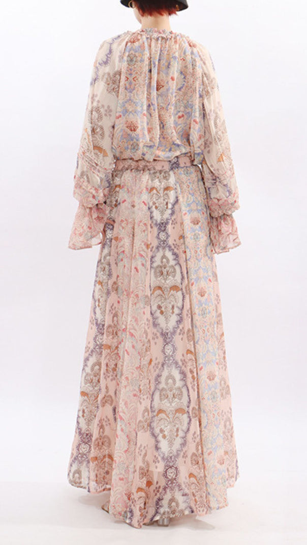 AIIZIE Jawahir Boho Chic Printed Long Sleeve Maxi Two-Piece Set - Effortless Elegance - product image