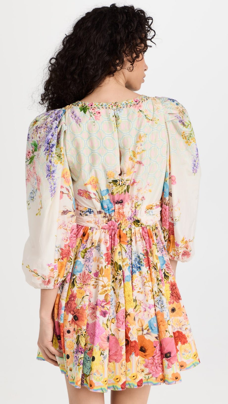 MINI ABITO IN SETA CON STAMPA E MANICHE A SBUFFO