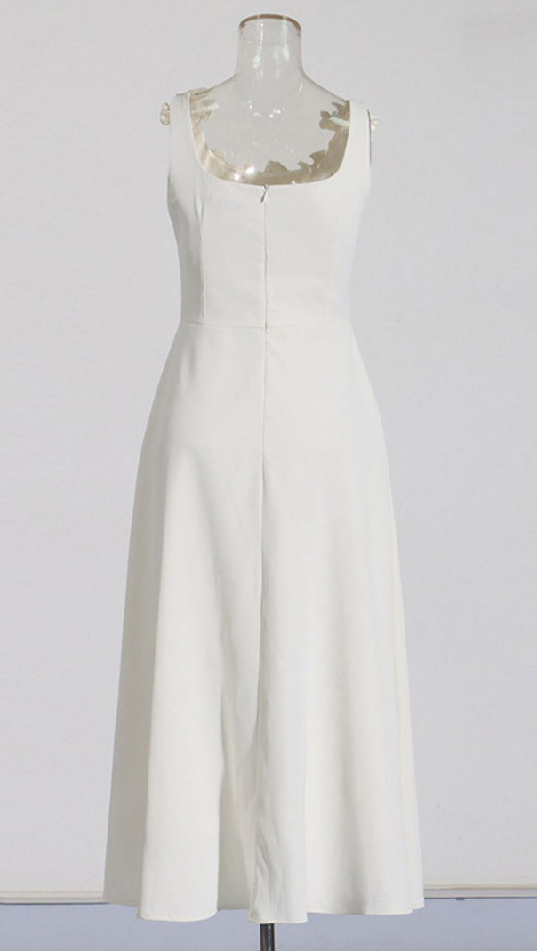 Janan White Floral Midi Dress - Elegant, Romantic & Perfect for Special Occasions