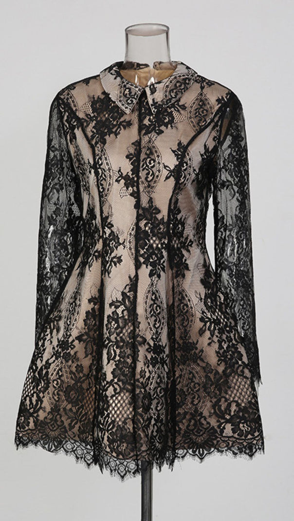 AIIZIE Jasiri Elegant Black Lace Long Sleeve Mini Dress | Women's Cocktail & Party Dress - product image