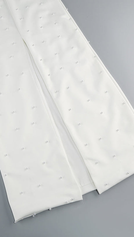 PEARL-EMBELLISHED STRAPLESS GOWN IN WHITE