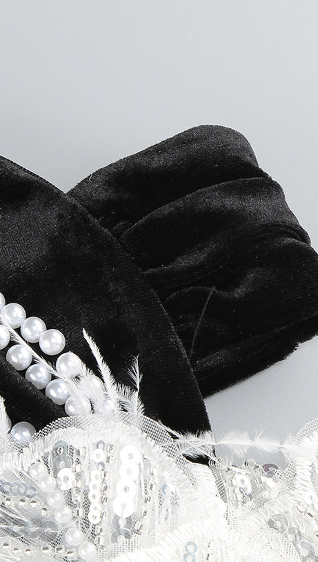 ONE-SHOULDER LONG SLEEVE FLOWER MAXI DRESS BLACK