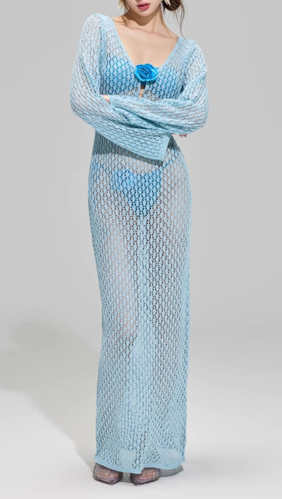 DILLAN BLUE FLOWER THREE-PIECE SWIMSUIT