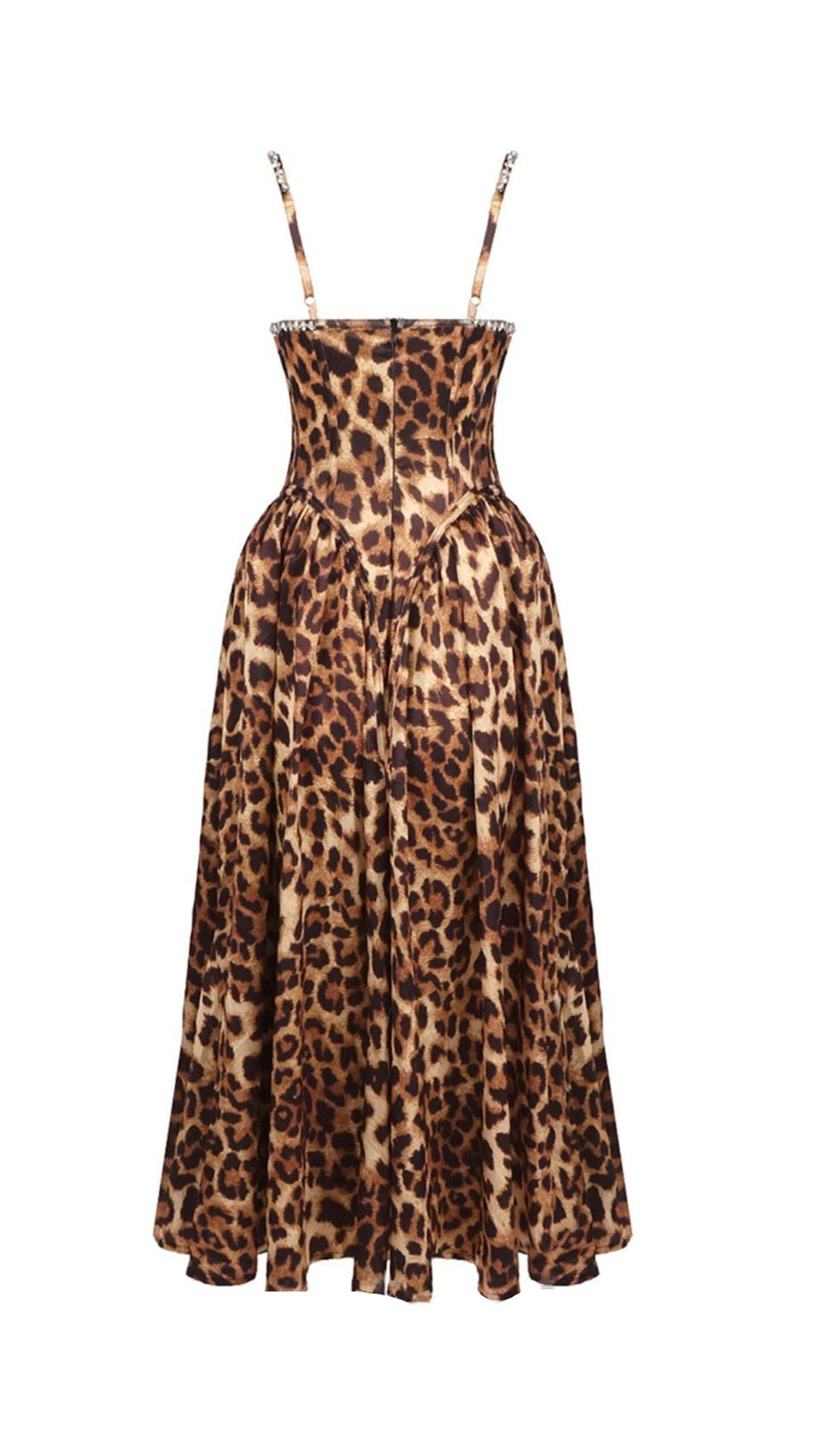 ANIMAL PRINT CRYSTAL BUSTIER A LINE MIDI DRESS