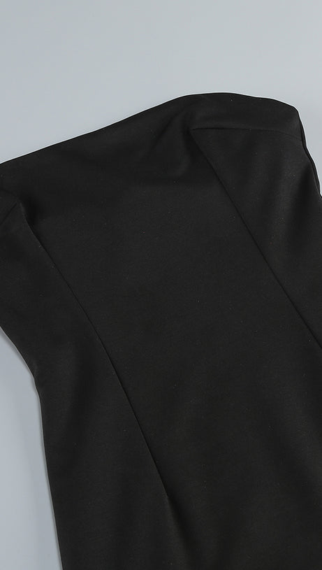 Trägerloses Maxikleid in A-Linie Schwarz Elfenbein