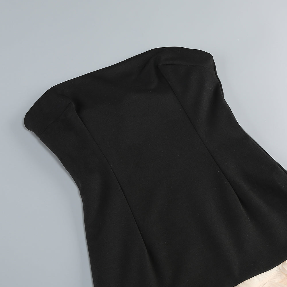 Trägerloses Maxikleid in A-Linie Schwarz Elfenbein