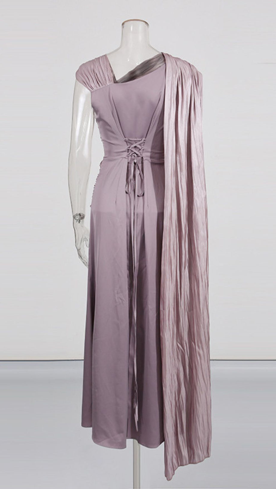 IHSAN LUXURIOUS MAUVE RUCHED & DRAPED MAXI DRESS | ELEGANT EVENING GOWN