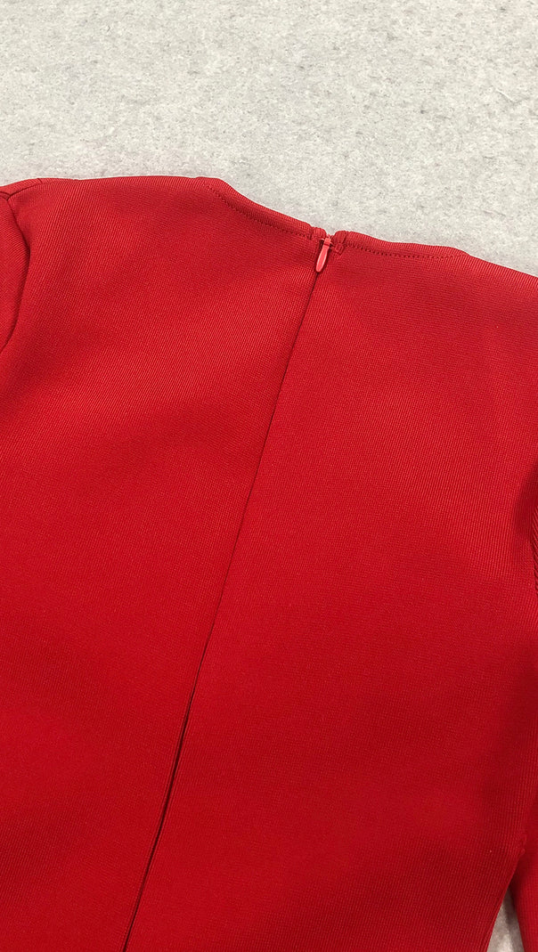 ABITO LUNGO A MANICHE LUNGHE CON CRISTALLI SYLVIA IN ROSSO
