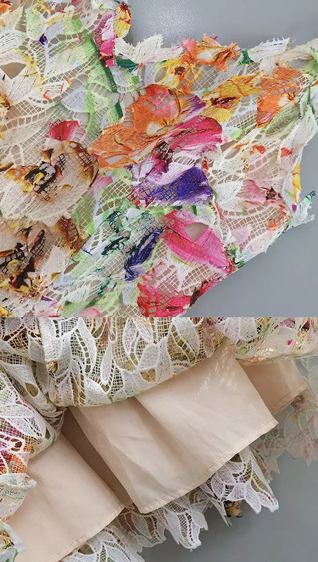 COLORFUL HOLLOW LACE MIDI DRESS