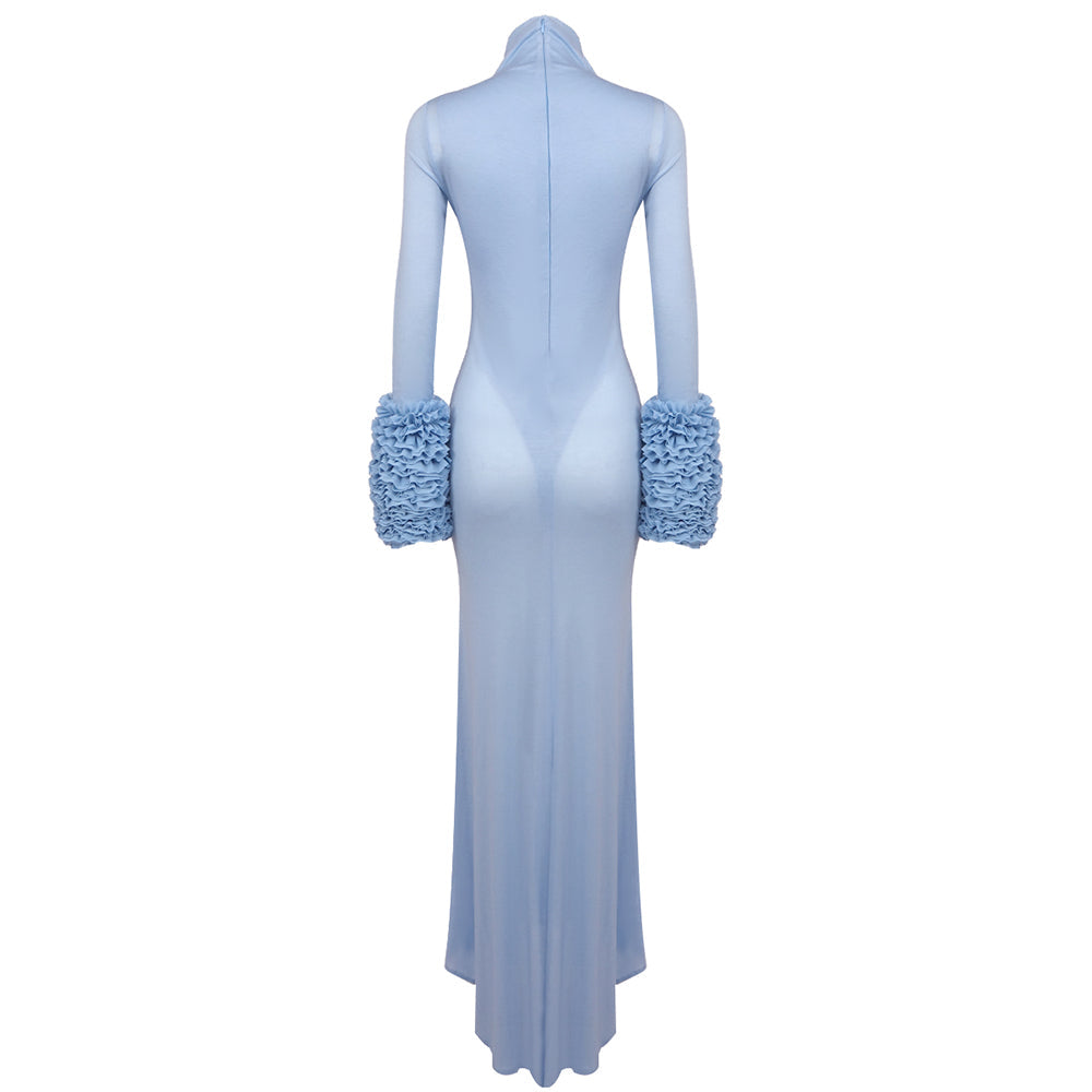 AIIZIE MICHELLE RUFFLED TURTLENECK MAXI DRESS IN PALE BLUE - product image
