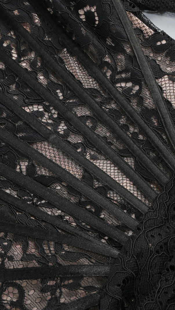 AIIZIE LONG SLEEVE LACE CORSET DRAPED MINI DRESS IN BLACK - product image