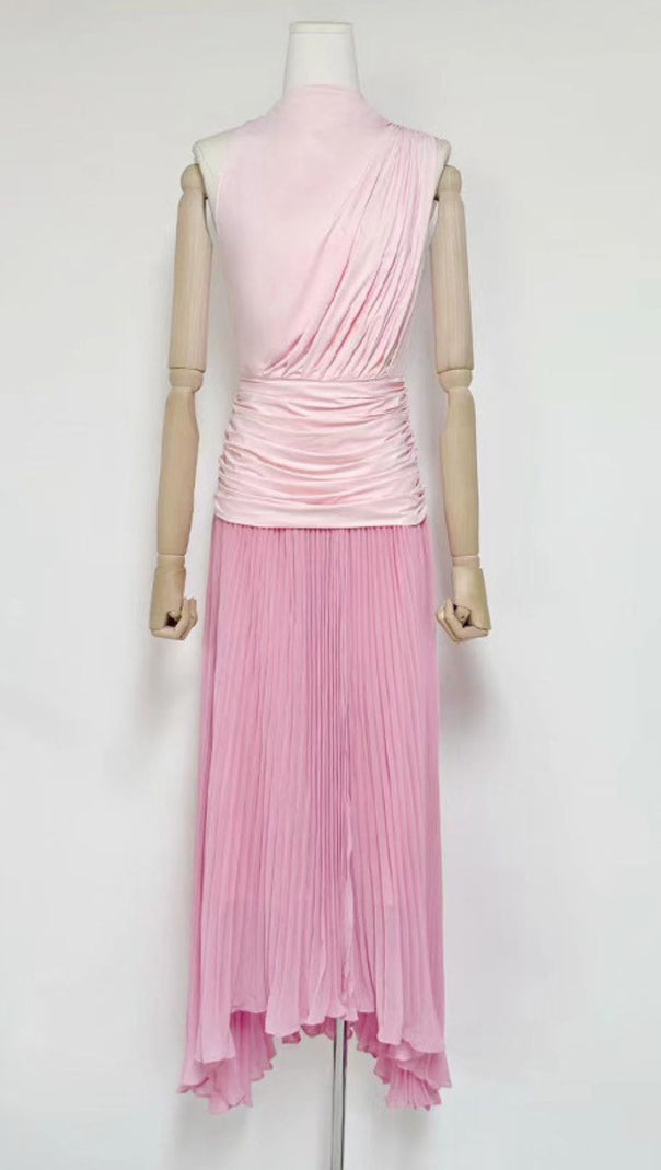 AIIZIE Juliana Draped & Pleated Maxi Dress - Elegant Rose Pink Sleeveless Gown - product image