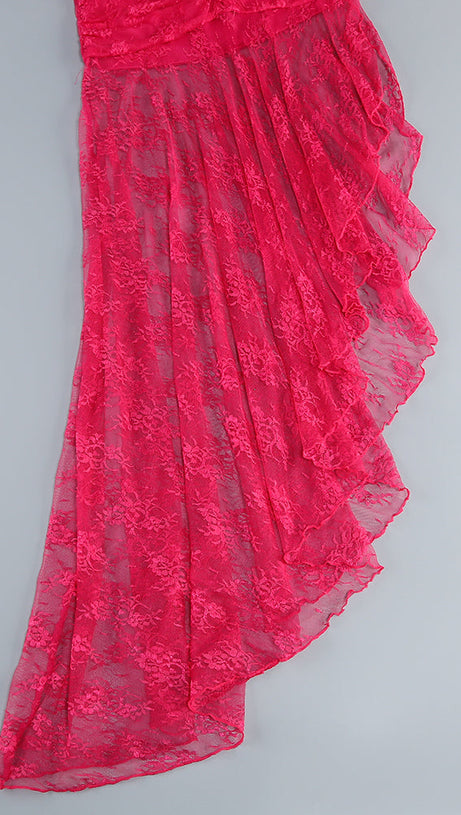 ABITO MIDI ADERENTE IN PIZZO RUCHED ADITI ROSSO