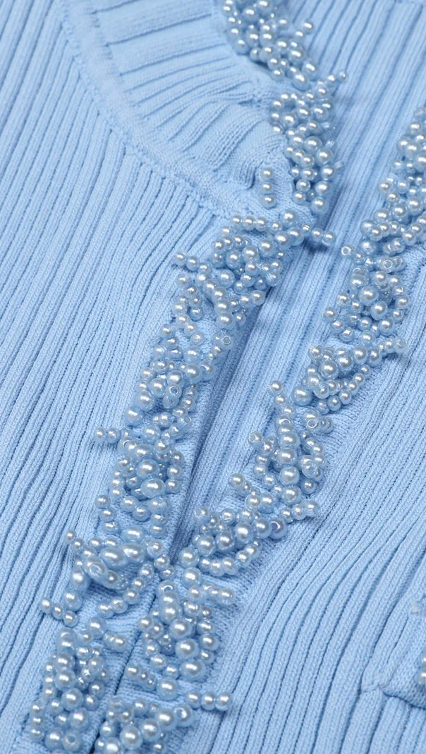 AIIZIE Julio Chic Baby Blue Ribbed Knit Cardigan & Ruffle Mini Skirt Set - product image
