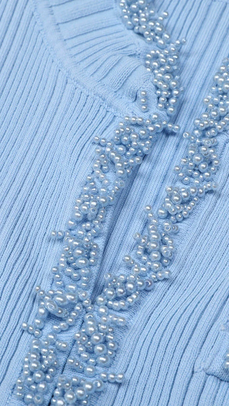 Julio Chic Baby Blue Ribbed Knit Cardigan & Ruffle Mini Skirt Set
