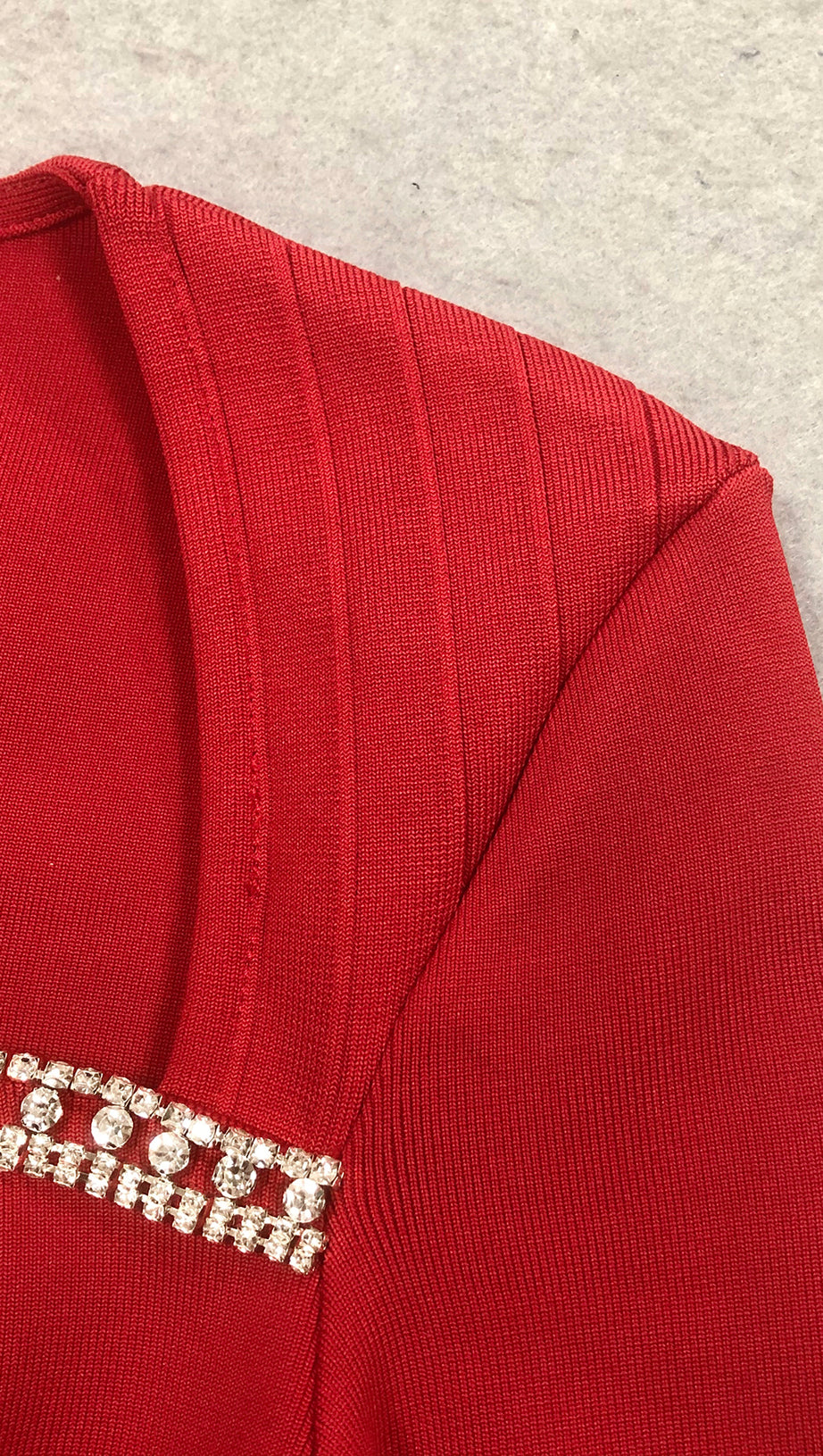 SYLVIA CRYSTAL EMBELLISHED LONG SLEEVE MAXI DRESS IN RED