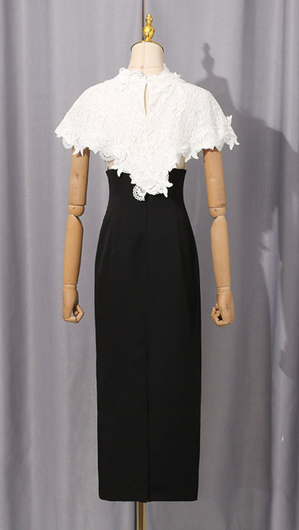 AIIZIE IVY BLACK CUTOUT BODYCON MIDI DRESS & ETHEREAL LACE CAPELET - product image