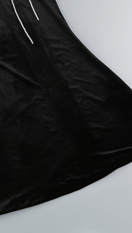 ONE-SHOULDER LONG SLEEVE FLOWER MAXI DRESS BLACK