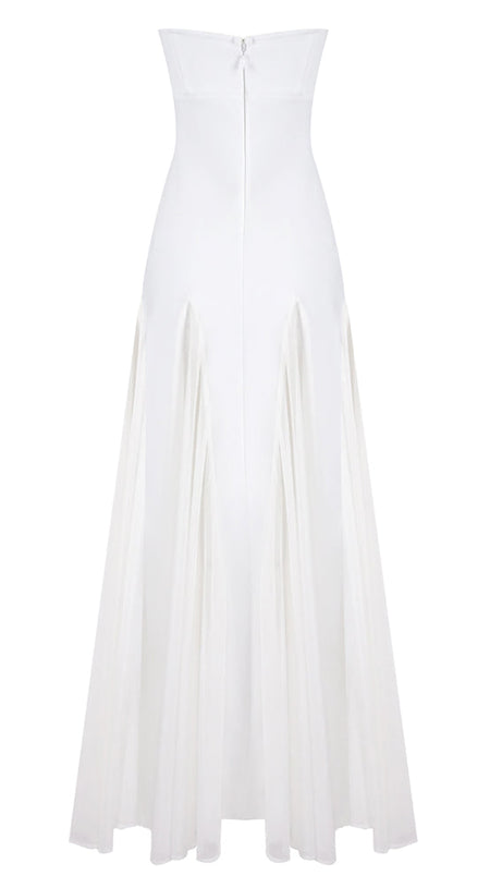 PLEATED TRIM STRAPLESS MAXI DRESS IN WHITE