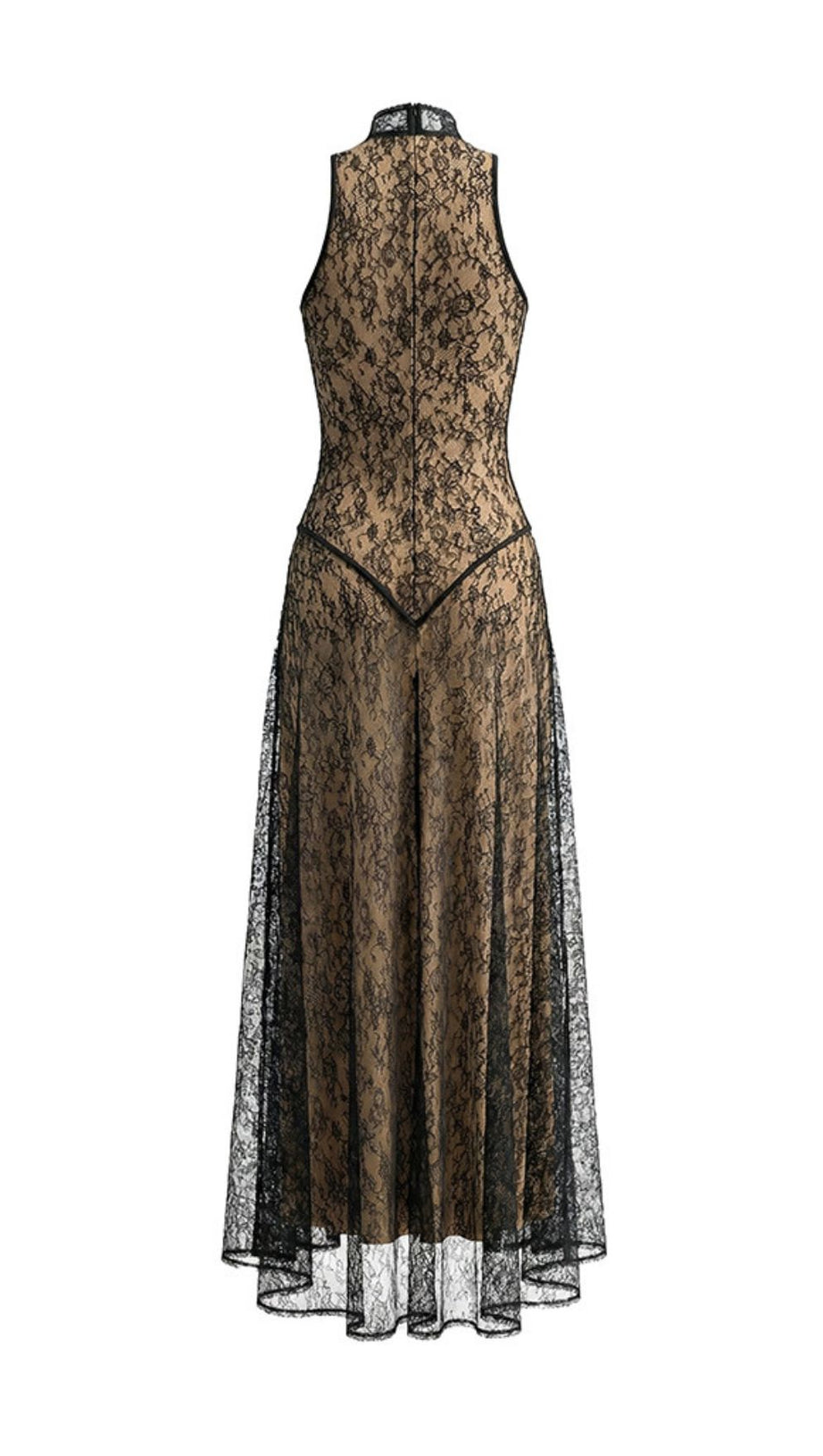 Jagna Black Lace Mock Neck Maxi Gown - Elegant Formal Evening Dress