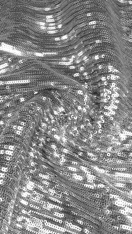 FLORAL-APPLIQUÉ SEQUIN GOWN IN SILVER