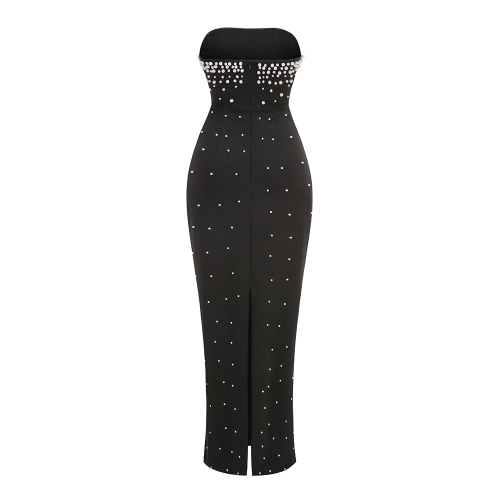 AIIZIE STRAPLESS PEARL MAXI DRESS BLACK - product image