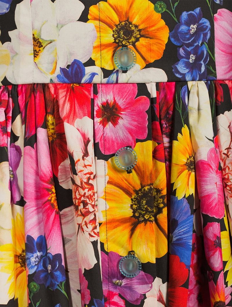 Cotton Poplin Midi Dress In Garden Print