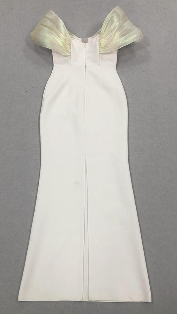 AIIZIE OFF-SHOULDER PEARL EMBELLISHED BODYCON MAXI DRESS IN WHITE - product image