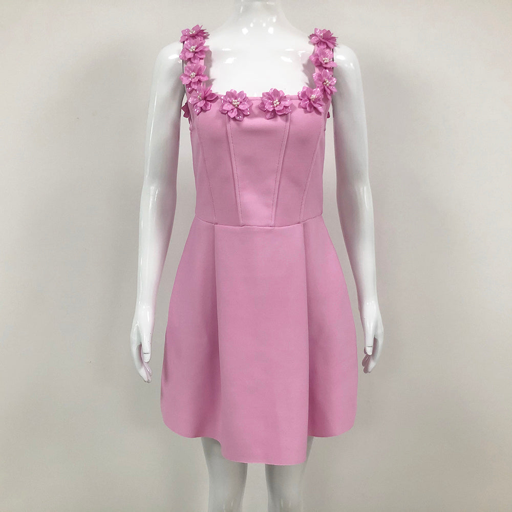 AIIZIE 3D FLOWER NECK MINI DRESS IN PINK - product image