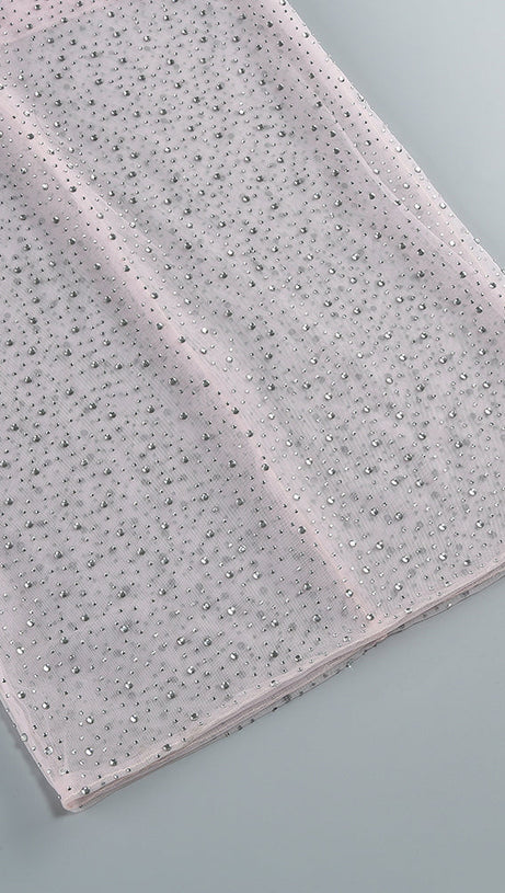 ADORA PINK BRAIDED LEATHER CRYSTAL EMBELLISHMENT MIDI DRESS