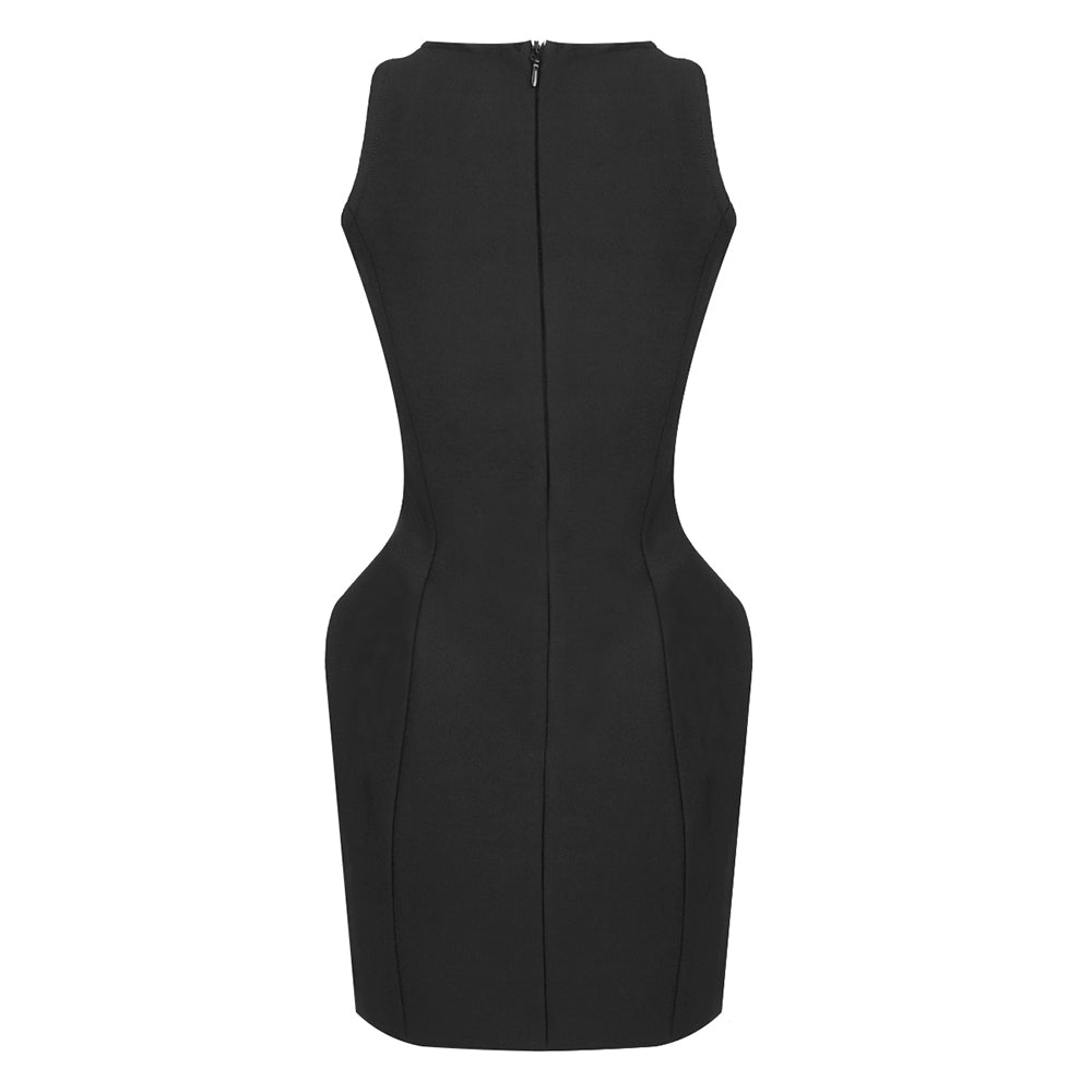 AIIZIE BREENDA BLACK KNITTED MINI DRESS WITH FLOWER BUTTONS - product image