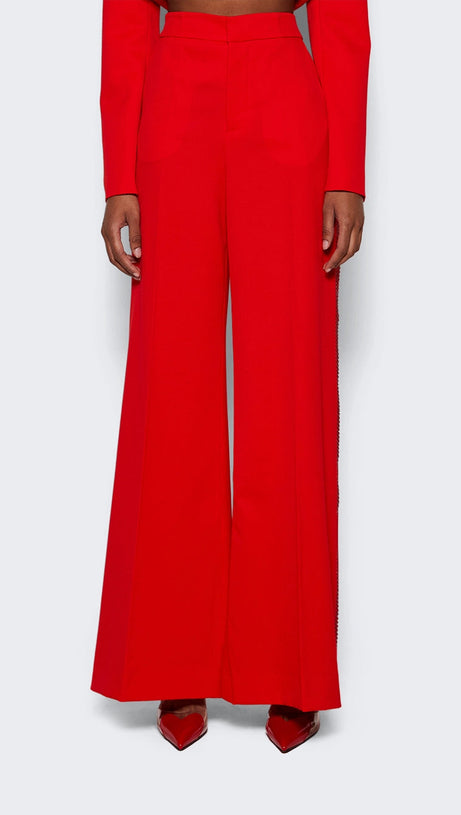 CRYSTAL-EMBELLISHED RED CROPPED BLAZER SET