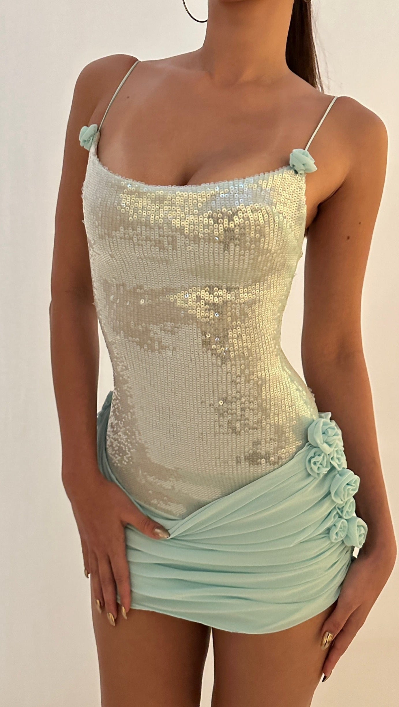 MINI ABITO IN CHIFFON CON PAILLETTES MOLLY COLOR MENTA