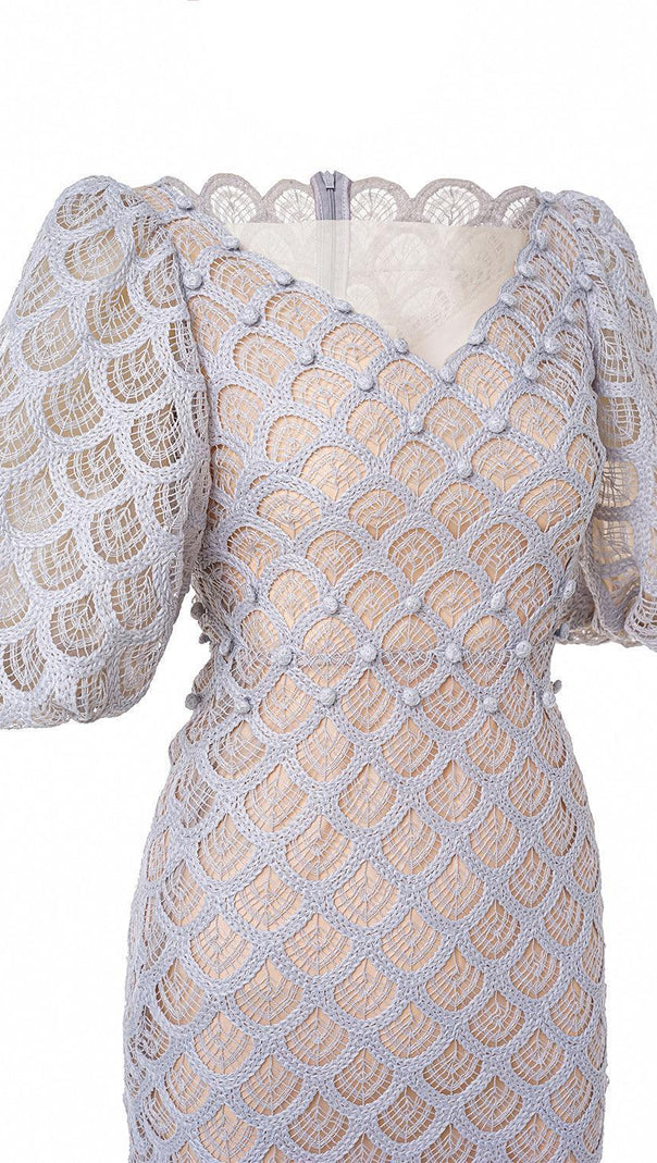AIIZIE CIARA TRUMPET BISHOP SLEEVED LACE MIDI DRESS - product image