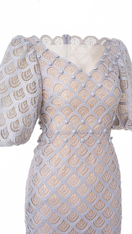 ABITO MIDI IN PIZZO CON MANICHE A QUADRETTO CIARA