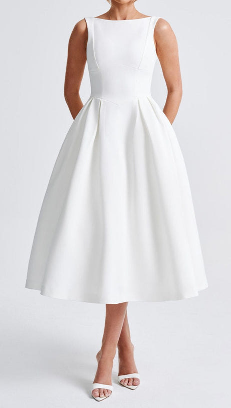 CLARABELLA SLEEVELESS MIDI DRESS IN WHITE