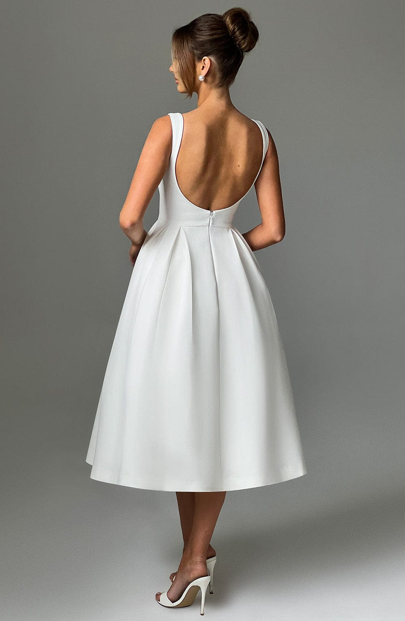 Clarabella sleeveless Midi Dress in white