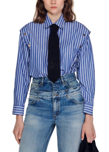 COTTON STRIPED REMOVABLE SLEEVE SHIRT