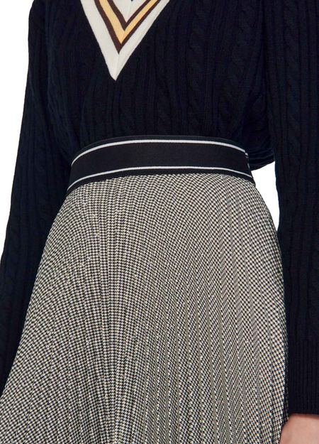 RHINESTONE HOUNDSTOOTH PLEATED MINI SKIRT