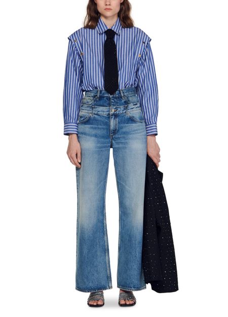 COTTON STRIPED REMOVABLE SLEEVE SHIRT