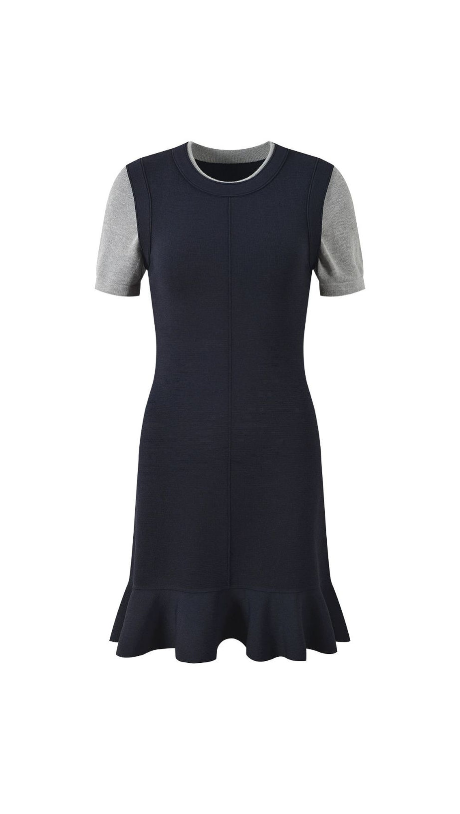 Chic Contrast Trim Short Sleeve Knit Dress | Ruffle Hem Mini Style