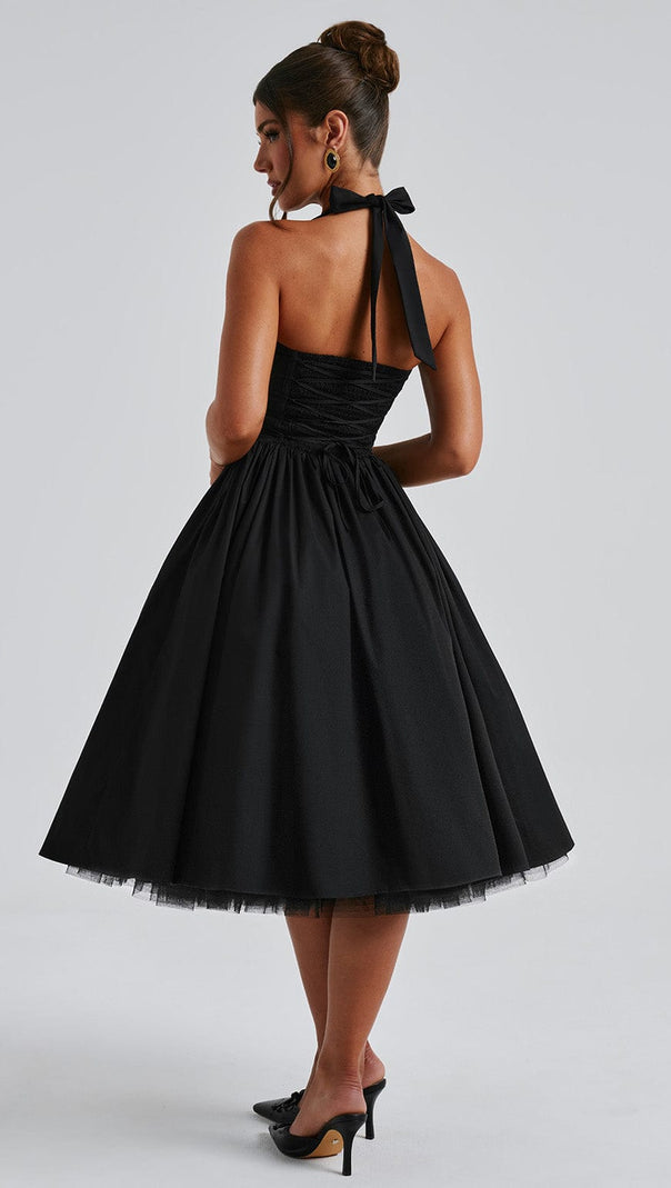 Embroidery Cressida Midi Dress - Black