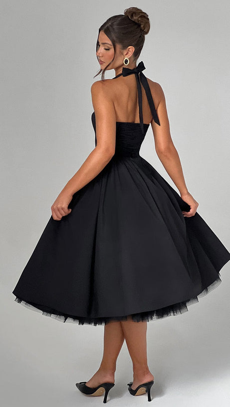 Lace Embroidery Cressida Midi Dress - Black